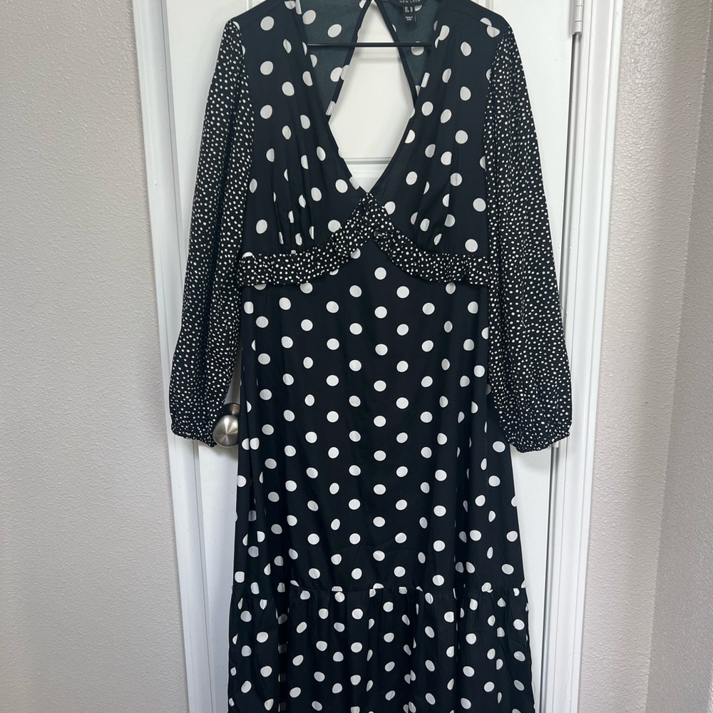 New Look Black and White Polka Dot Long Sleeve Dress worn once